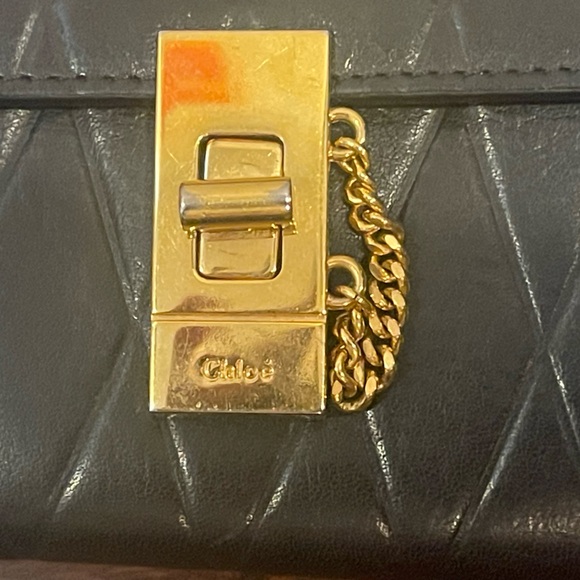 chloe Black Quilted Leather long Wallet gold turn lock hardware - Picture 2 of 10